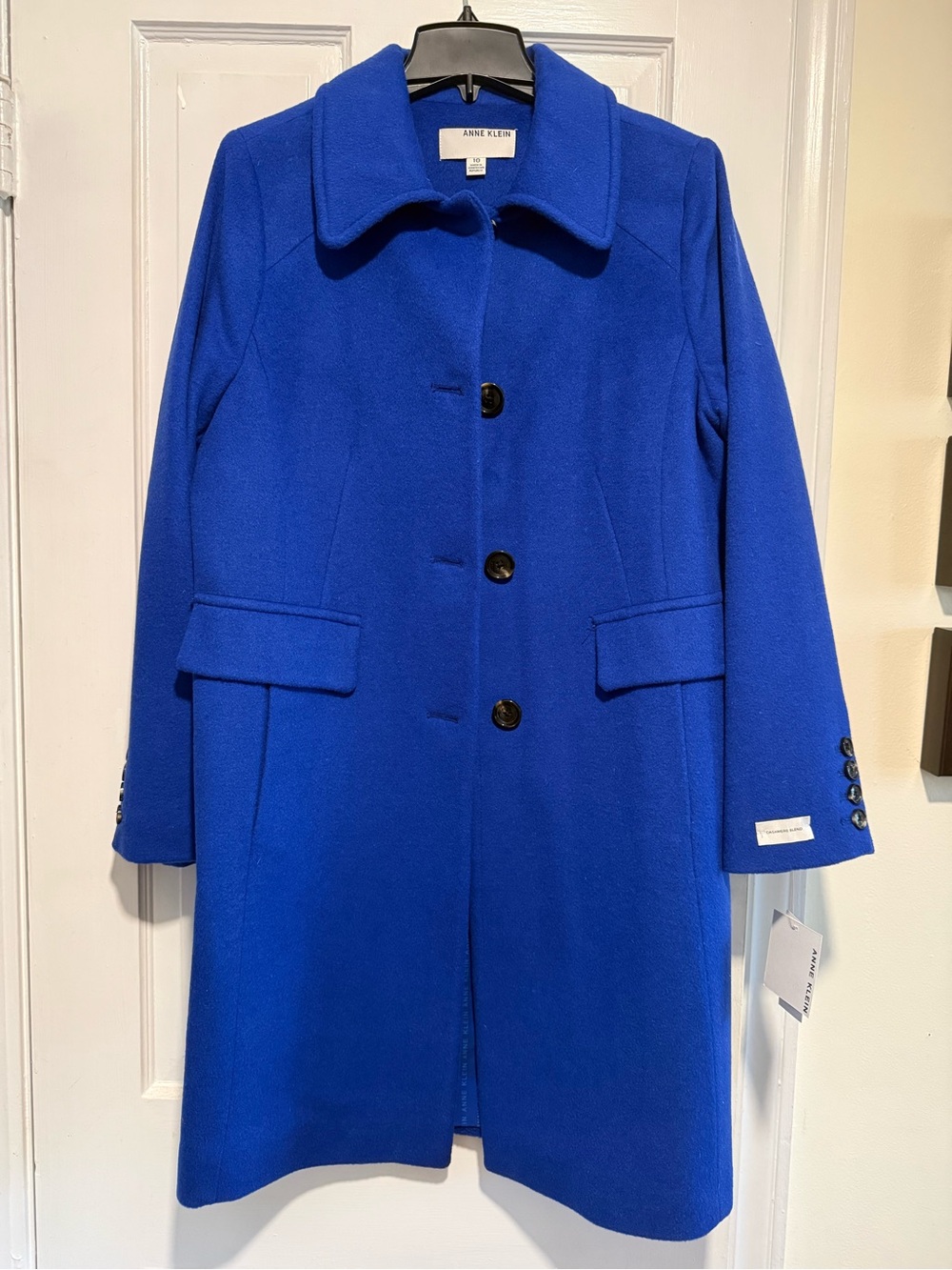 Anne Klein Cobalt Blue Single-Breasted Wool Coat
